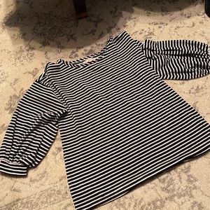 Cute balloon sleeved striped top